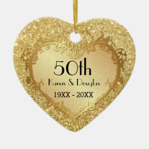 Décoration En Céramique Sparkle Gold Heart 50e anniversaire de Mariage
