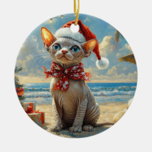 Décoration En Céramique Sphynx Chat Noël Plage Vintage