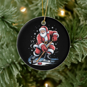 Décoration En Céramique Sports de Noël Santa joue au hockey sur glace Xmas