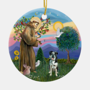 Décoration En Céramique St Francis - Chien Léopard Catahoula