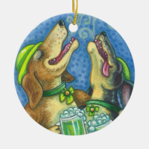 Décoration En Céramique St. Patrick's Day Irish Hounds DOG ORNAMENT Round