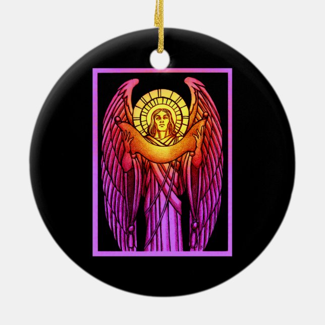Décoration En Céramique Stained Glass Angel Round Ornament (Dos)