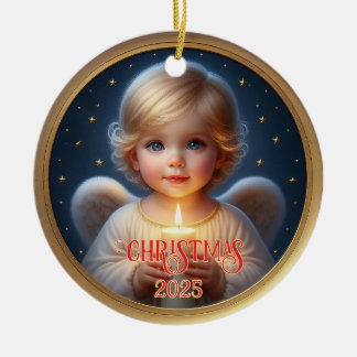 Décoration En Céramique Star-Kissed Angel Child with Candle Ornament