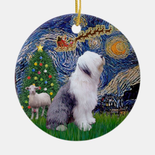 Décoration En Céramique Starry Night Xmas - Old English Sheepdog (Devant)