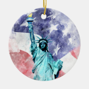 Décoration En Céramique Statue de la Liberté avec aquarelle drapeau