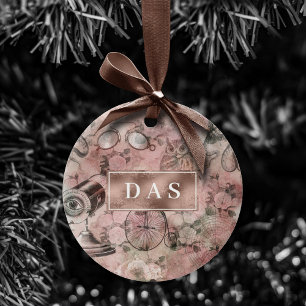 Décoration En Céramique Steampunk romantique   Monogramme Ephemera Vintage