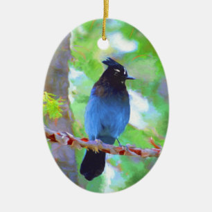 Décoration En Céramique Steller's Jay Painting - Art original pour oiseaux