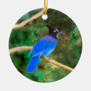 Décoration En Céramique Steller's Jay Painting - Art original pour oiseaux