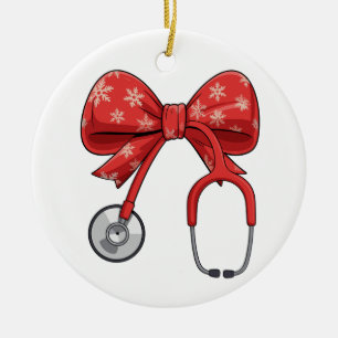 Décoration En Céramique Stéthoscope d'infirmière Noël Nœud Coquette Fémini