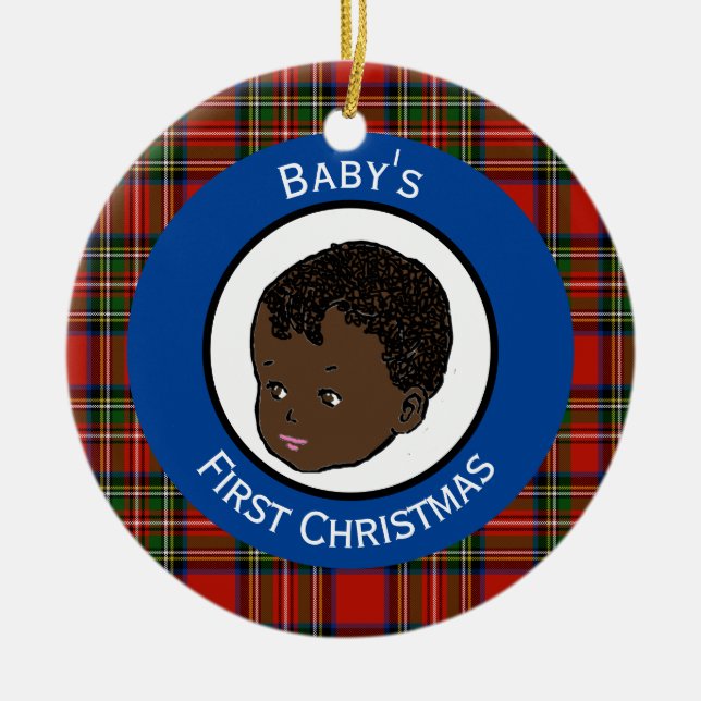 Décoration En Céramique Stewart Plaid Black Baby's First Christmas (Devant)