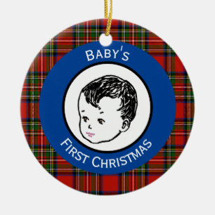 Décoration En Céramique Stewart Plaid Black Hair Baby's First Christmas