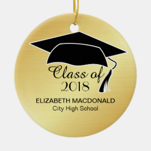 Décoration En Céramique Sticker Gold Graduker Black Mortar Board & Text