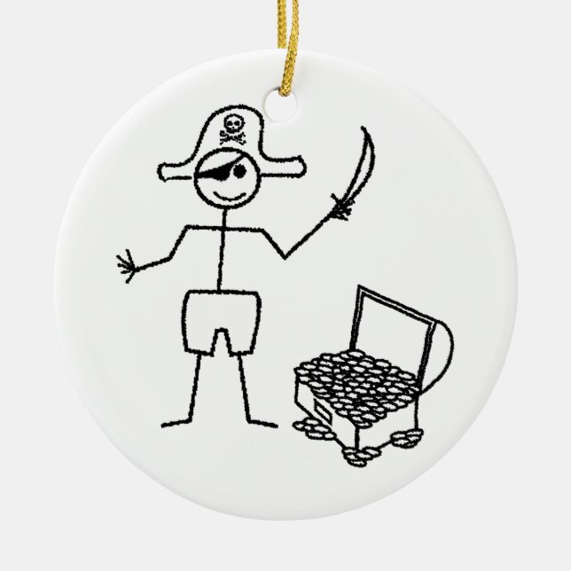 Décoration En Céramique Stickman Pirate Avec Poitrine Au Trésor (Devant)