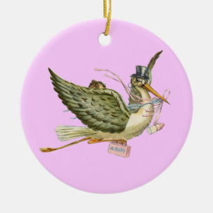 Décoration En Céramique STORK BÉBÉ FILLE DOUCHE MONOGRAM Rouge Ruby