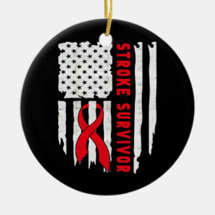 Décoration En Céramique Stroke Survivor Awareness USA Flag Red Ribbon