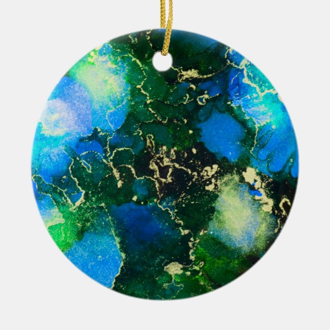 Décoration En Céramique Stunning Blue and Gold Alcohol Ink Painting (Devant)