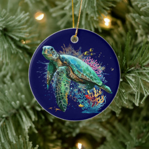 Décoration En Céramique Style d'aquarelle sous-marine de tortue marine