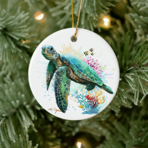 Décoration En Céramique Style d'aquarelle sous-marine de tortue marine