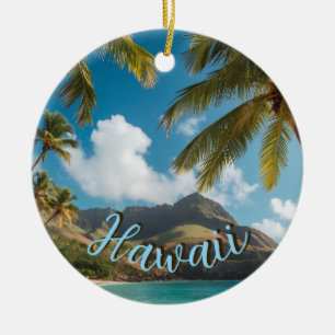 Décoration En Céramique Style Vintage Hawaïen Palmiers Mer Bleu Ciel Voyag