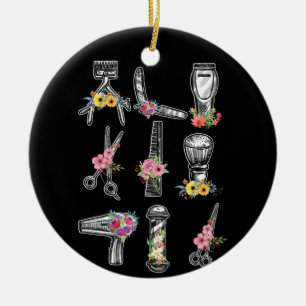 Décoration En Céramique Styliste Barber Tools Floral