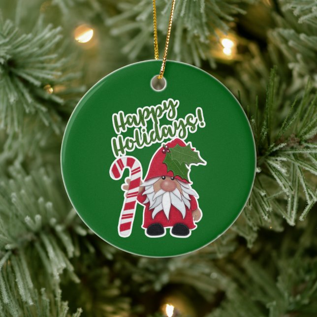 Décoration En Céramique Sucre de canne Holly Gnome | Joyeuses fêtes ! (Arbre)