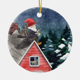 Décoration En Céramique Suédois Tomten Noël Gnome Aquarelle