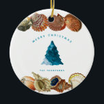 Décoration En Céramique Summer Christmas Beach Seashell Nom personnalisé<br><div class="desc">Un design de Noël d'été unique en utilisant des vagues de plage pour remplir le sapin de Noël et les coquillages comme frontière. Idéal pour les cadeaux de Noël et la décoration. Customisez l'ornement de Noël avec votre texte et faites-le vous-même.</div>