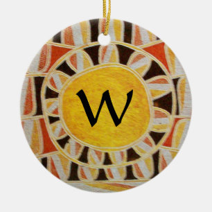 Décoration En Céramique SUN SOLAIRE ÉNERGIE MONOGRAMME jaune orange rouge 