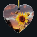 Décoration En Céramique SUNFLOWER AND PINK SUMMER SUNSET Heart<br><div class="desc">Colourful photo , Summer landscape with magic pink purple clouds and sunflowers Artistic Photography and graphic design by Alessandro Lumini (c). You can customize with your initials and your own text for wedding announcement, , save-the-date , thank you , bridal showers, birthdays, beach parties, anniversary engagement showers, or just about...</div>