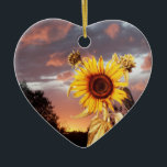 Décoration En Céramique SUNFLOWER AND PINK SUMMER SUNSET Heart<br><div class="desc">Colourful photo , Summer landscape with magic pink purple clouds and sunflowers Artistic Photography and graphic design by Alessandro Lumini (c). You can customize with your initials and your own text for wedding announcement, , save-the-date , thank you , bridal showers, birthdays, beach parties, anniversary engagement showers, or just about...</div>