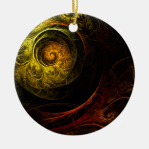 Décoration En Céramique Sunrise Floral Rouge Abstrait Art Circle Ornament