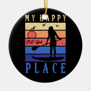 Décoration En Céramique SUP Girl My Happy Place Water Stand Paddle Board
