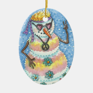 DÉCORATION EN CÉRAMIQUE SUPER SNOWMAN "PAIX SUR TERRE" NOËL ORNAMENT