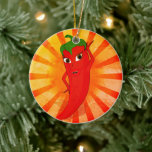 Décoration En Céramique Superstar vintage Red Pepper<br><div class="desc">Un mignon poivre de dessin animé posant pour une photo. Des ornements en céramique sur mesure. Style Superstar. Style vintage appliqué à l'impression.</div>