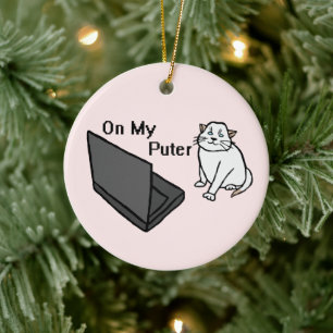 Décoration En Céramique Sur Mon Ordinateur Drôle De Chat Blanc Mème