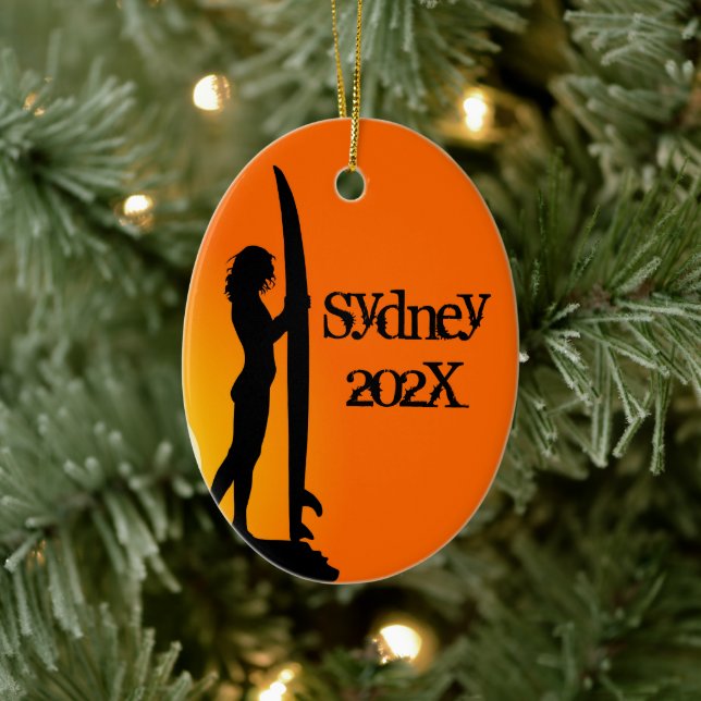 Décoration En Céramique Surf Girl Photo personnalisée Ornament en céramiqu (Arbre)