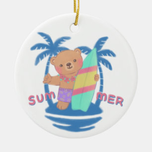 Décoration En Céramique Surfeur d'ours en été à Hawaii