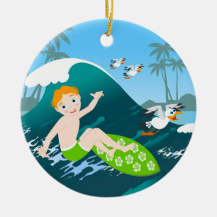 Décoration En Céramique Surfs de garçon grande vague fête d'anniversaire