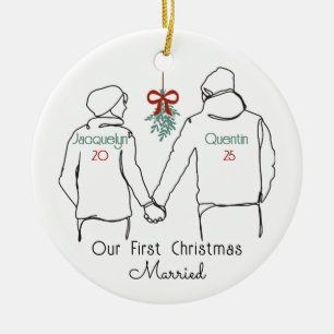 Décoration En Céramique Sweat - shirt à capuche Couple Premier Noël Marié
