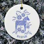Décoration En Céramique Swedish Dala Horse Personalized Blue White<br><div class="desc">Periwinkle blue and white painting of a Swedish Dala Horse. 
Change or remove the name to customize.</div>