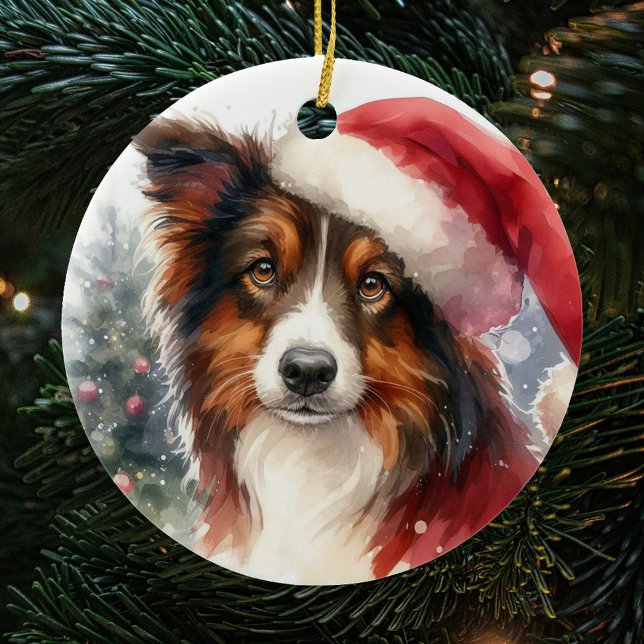 Décoration En Céramique Sweet Brown frontière Collie Santa Hat Noël (Créateur téléchargé)