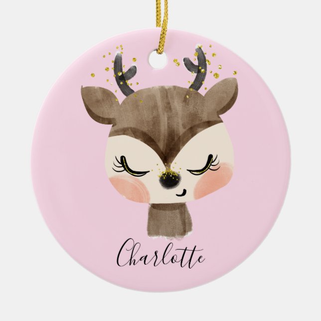Décoration En Céramique Sweet Cute & Girly Pastel Blush Rose Bébé Reindeer (Devant)