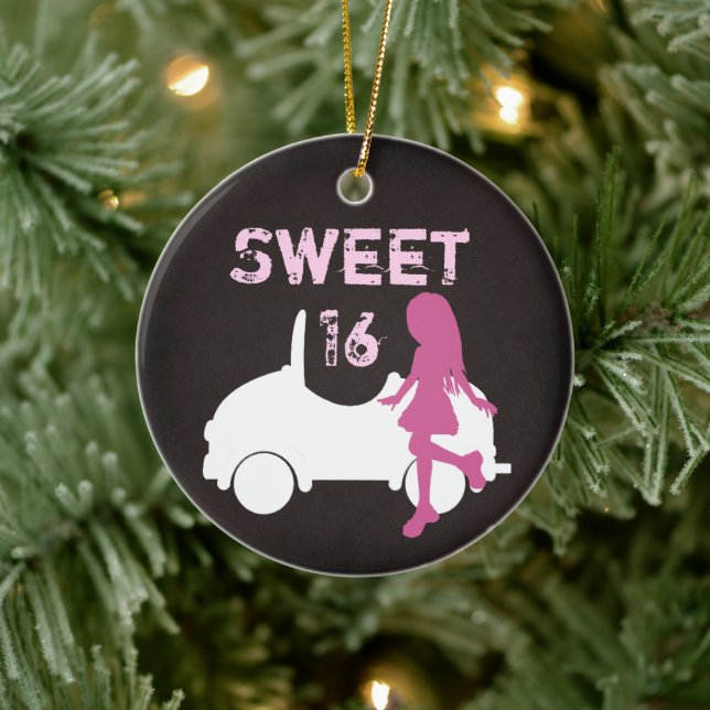 Décoration En Céramique Sweet personnalisé 16 fille et voiture, Noël rose (Arbre)