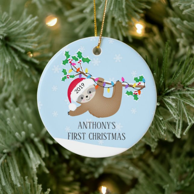 Décoration En Céramique Sweet Photo Sloth Baby's First Christmas Ornament (Arbre)