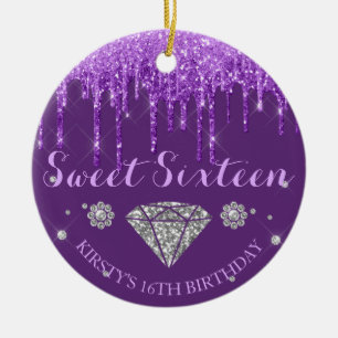 Décoration En Céramique Sweet Sixteen Diamantée Goutte Pailletée Violet