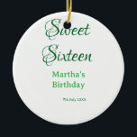 Décoration En Céramique Sweet Sixteen green name date calligraphy boho ret<br><div class="desc">Design</div>