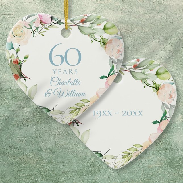 Décoration En Céramique Sweet Summer Roses Garland 60e anniversaire (Sweet Summer Roses Garland 60th Anniversary Ceramic Ornament)
