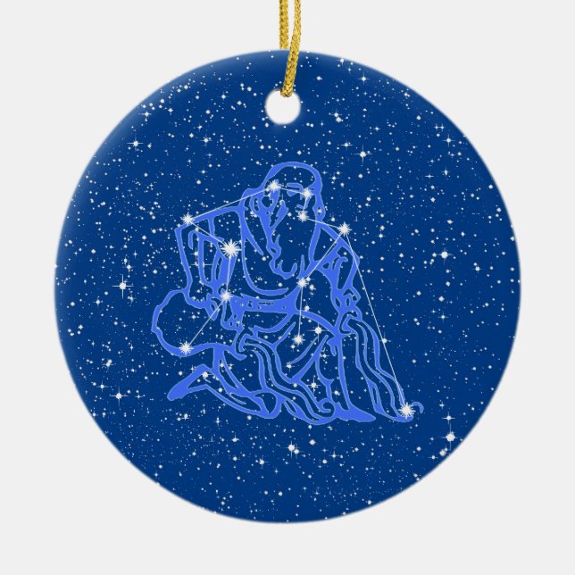 Décoration En Céramique Symbole Aquarius Zodiac avec étoiles sur une camér (Devant)
