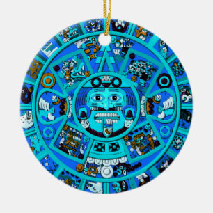 Décoration En Céramique Symbole aztèque maya en bleu