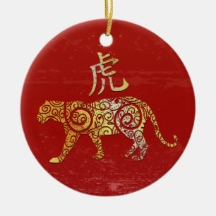 Décoration En Céramique Symbole chinois Tiger Zodiac Horoscope Constellati